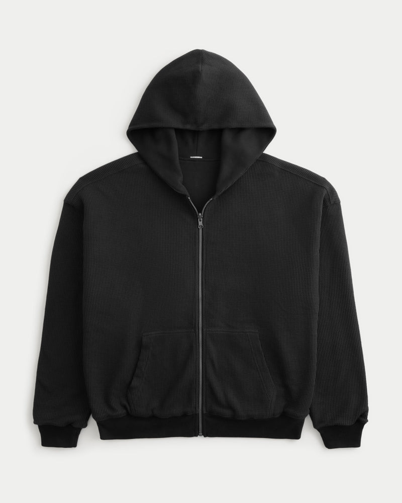 Hollister Reversible Waffle-Lined Zip-Up Hoodie