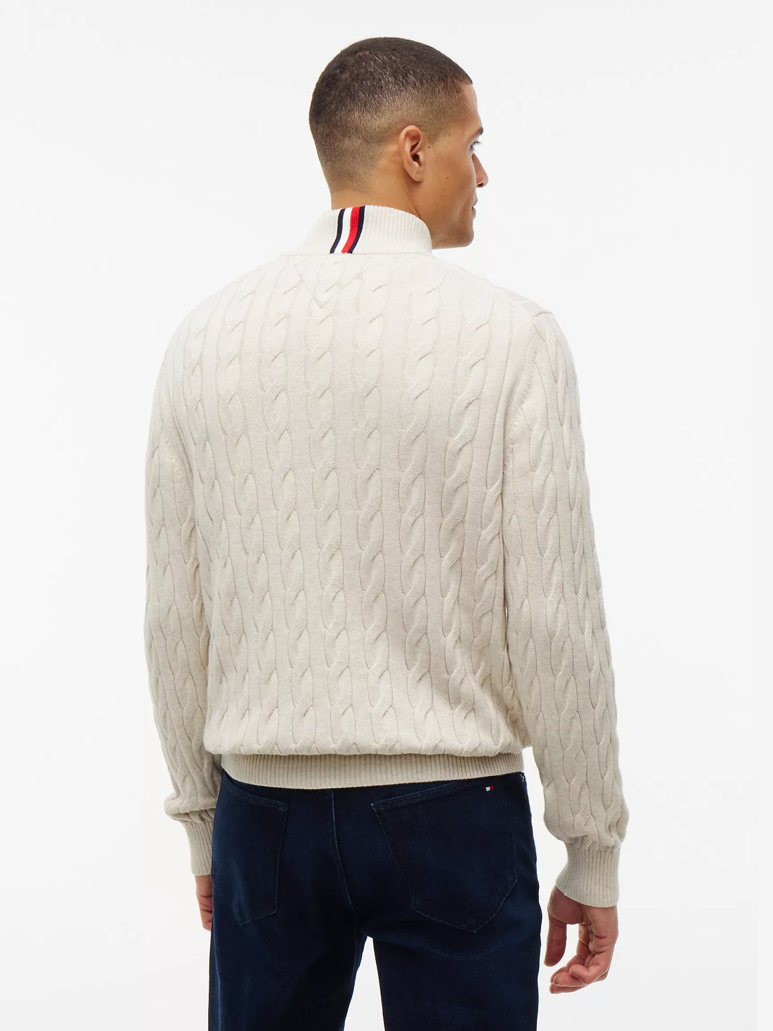 Tommy Hilfiger Cable Knit Striped Quarter-Zip Sweater