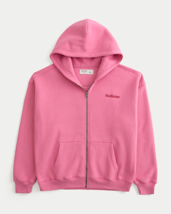 Hollister Boxy Zip-Up Logo Graphic Hoodie