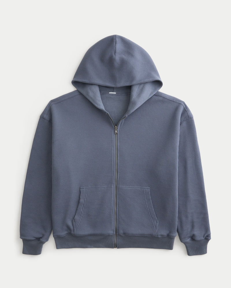 Hollister Reversible Waffle-Lined Zip-Up Hoodie