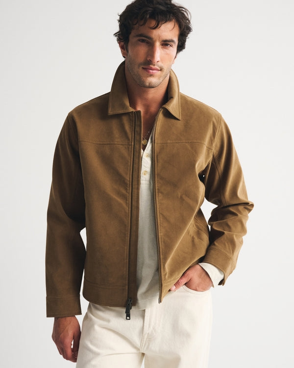 Abercrombie & Fitch Easy Vegan Suede Zip Trucker Jacket
