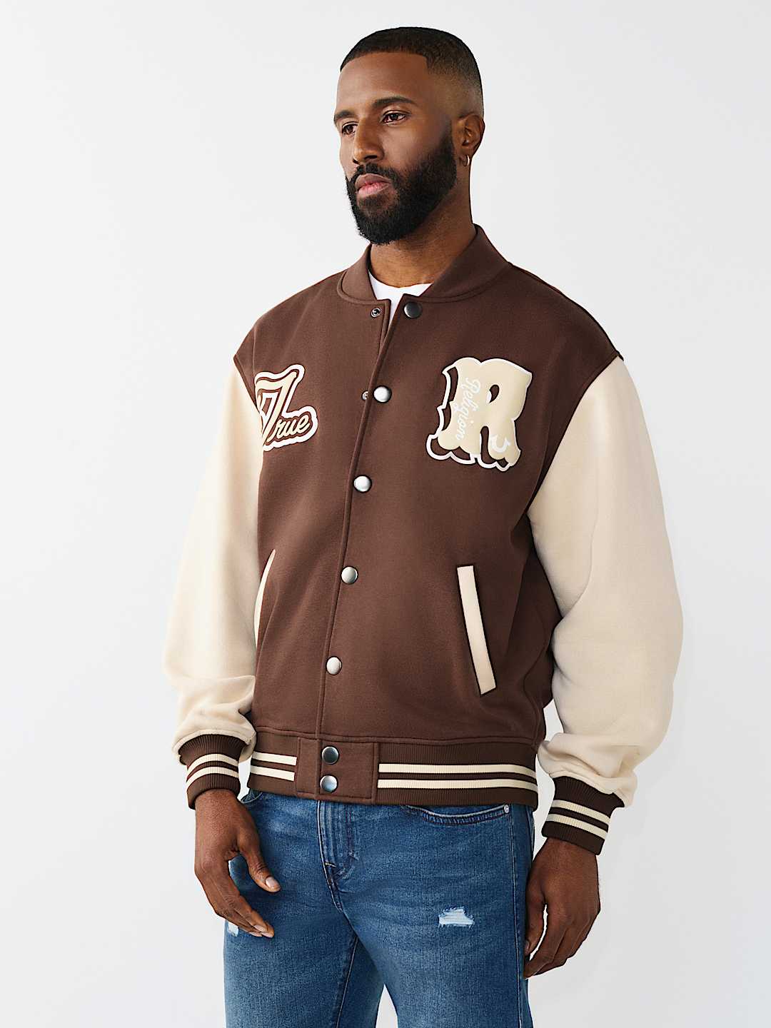 True Religion world tour fleece varsity jacket
