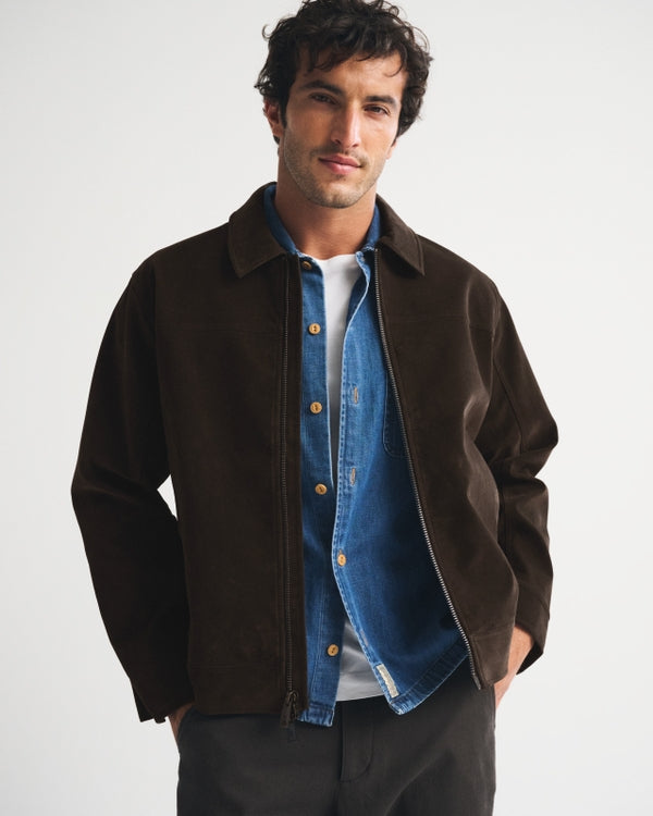 Abercrombie & Fitch Easy Vegan Suede Zip Trucker Jacket