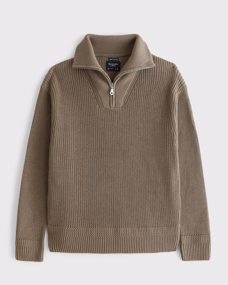 Abercrombie & Fitch 100% Cotton Fold Down Collar Quarter-Zip Sweater
