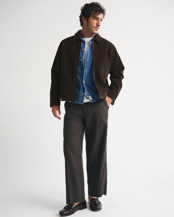 Abercrombie & Fitch Easy Vegan Suede Zip Trucker Jacket