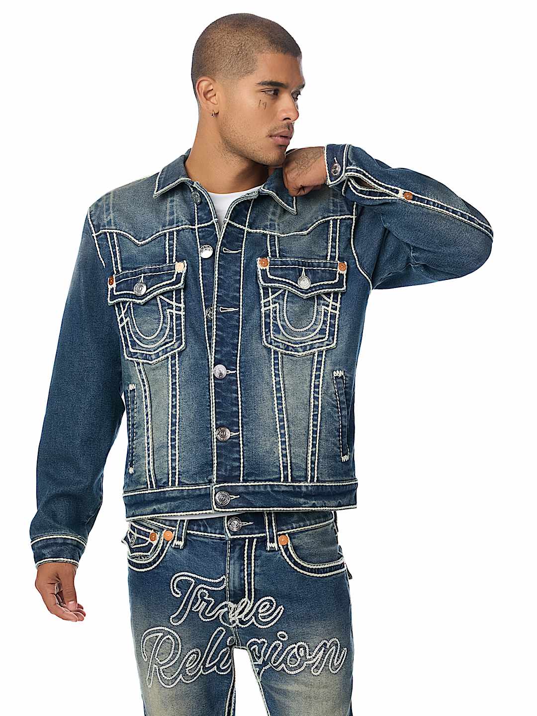 True Religion jimmy rope stitch oversized denim jacket