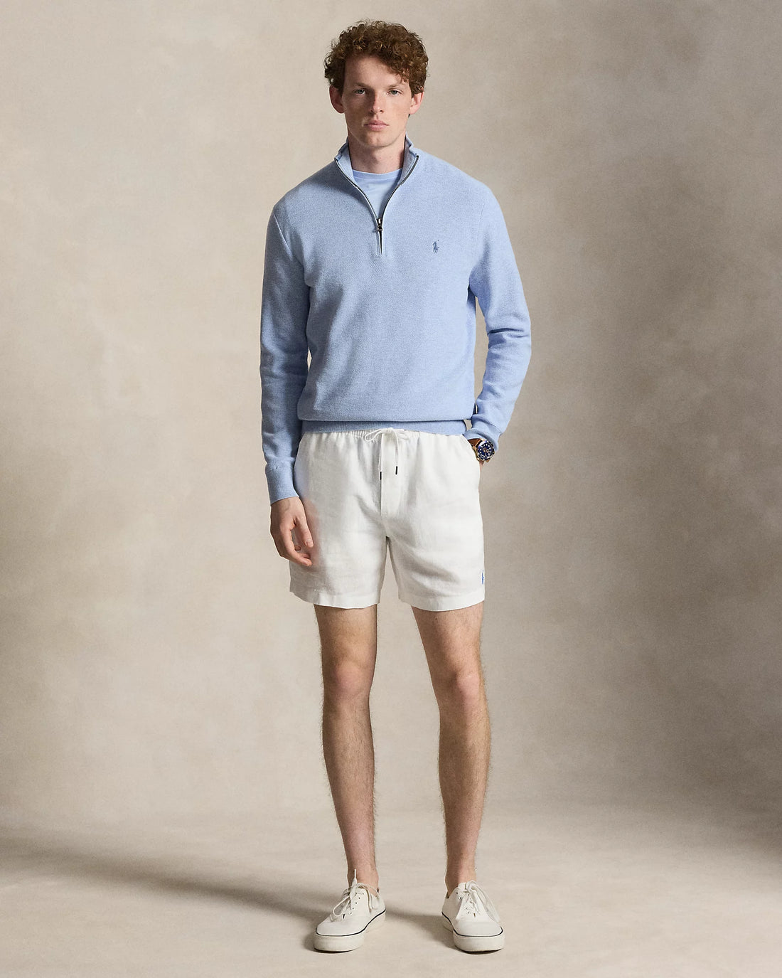 Ralph Lauren Mesh-Knit Cotton Quarter-Zip Sweater