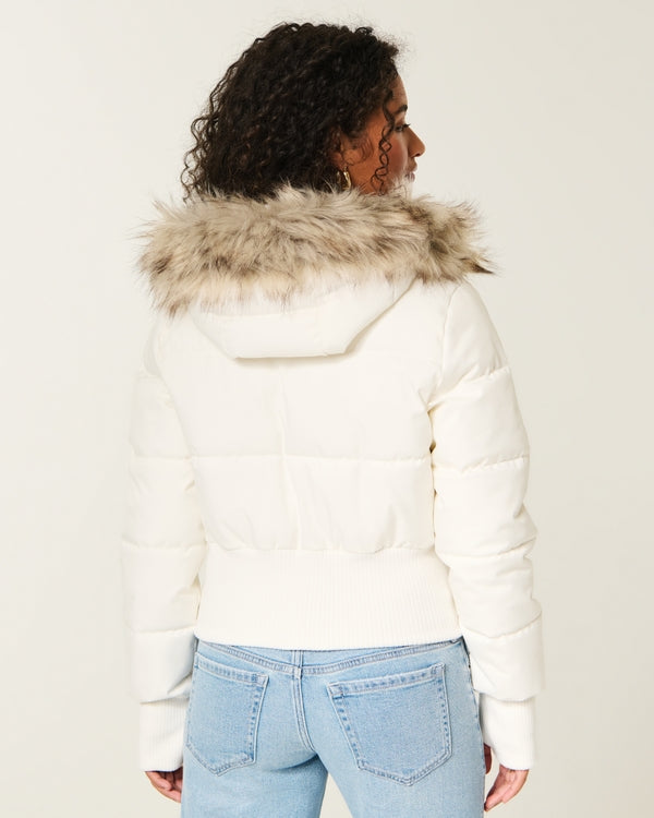 Hollister Peyton Faux Fur Trim Puffer Jacket