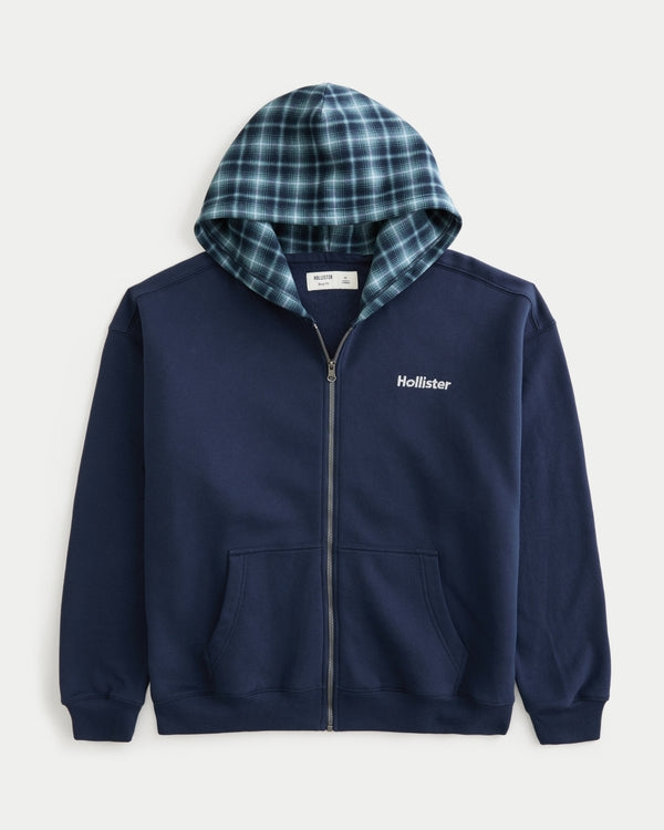 Hollister Boxy Zip-Up Logo Graphic Hoodie