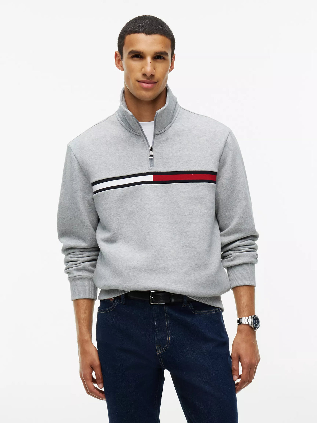 Tommy Hilfiger Flag Stripe Logo Quarter-Zip Sweatshirt