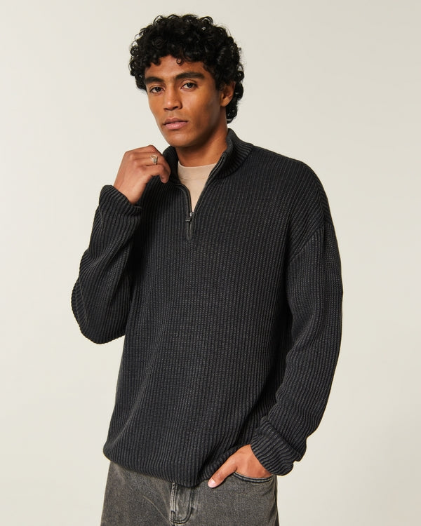 Hollister Boxy Heavyweight Washed Quarter-Zip Sweater