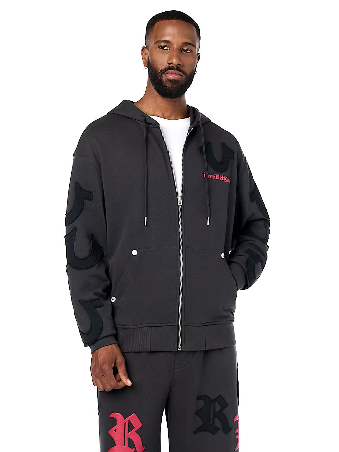 True Religion tossed logo zip hoodie