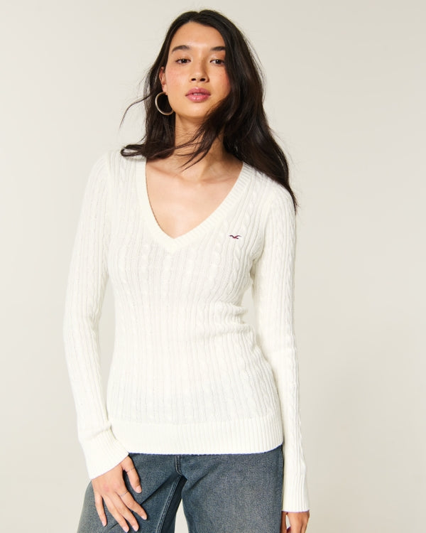 Hollister Ivy Cable-Knit V-Neck Sweater
