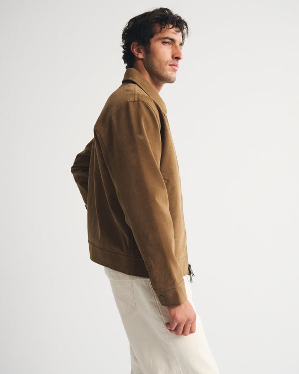 Abercrombie & Fitch Easy Vegan Suede Zip Trucker Jacket